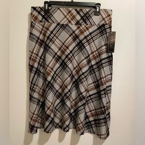 NYCC New Women Midi Skirt Size: L Color: Gray/Brown/Black
